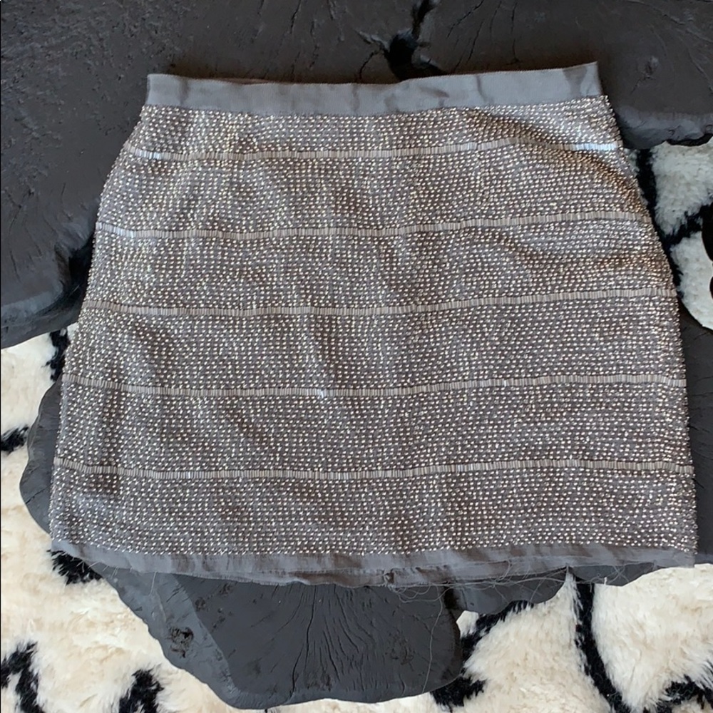 Gryphon gray silk beaded mini skirt small